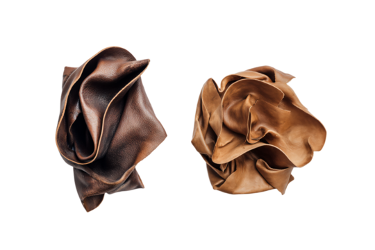 two pieces of leather are shown on a white surface