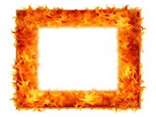 fiery square frame with blank white center isolated on white background PNG, AI GENERATED