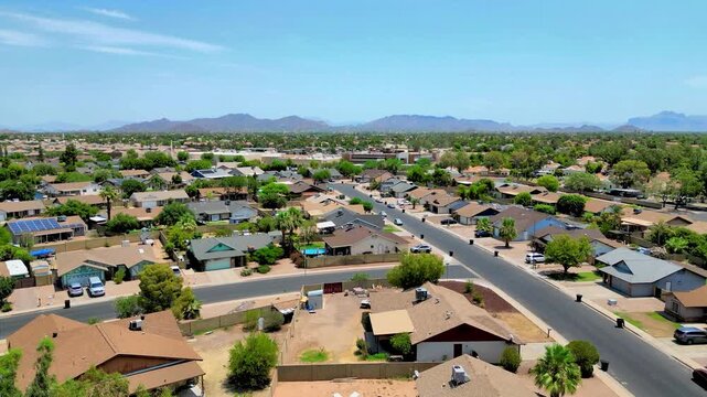 Aerial footage of the residential Northpointe neighborhood in Mesa city, Arizona, United States