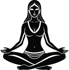 Silhouette of a woman meditating in a lotus pose with open palms