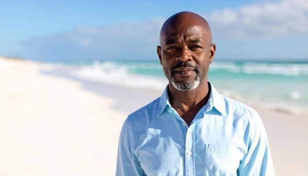 Man standing on a beach, portrait