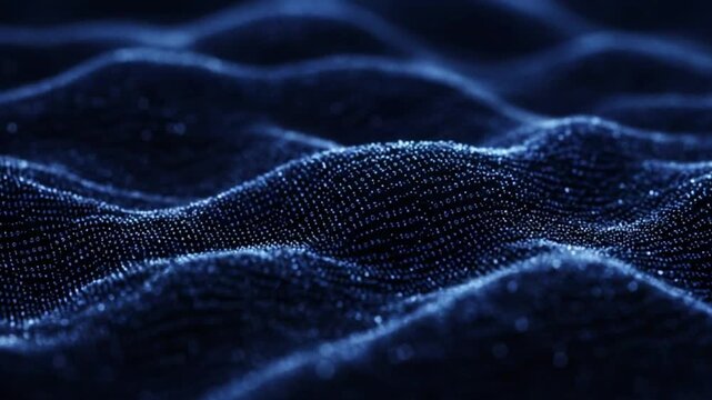 A mesmerizing digital landscape of flowing binary code, forming undulating waves of data and information.