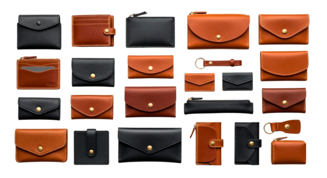 Collection of leather wallets and accessories
