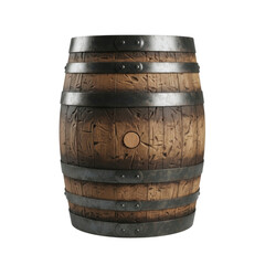 Obraz premium Rustic wooden barrel with metal bands on transparent background