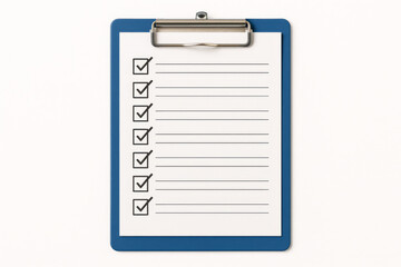 Blue Clipboard with Lined Checklist and Check Marks – Organization and Task Management Concept Isolated on White Background