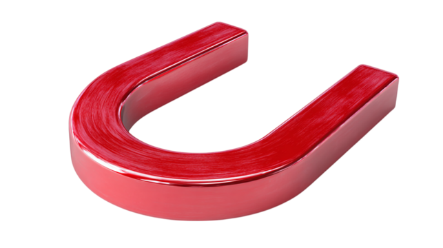 Red horseshoe magnet icon in bold plastic 3D design. Isolated on transparent background