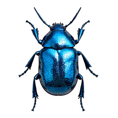 Vibrant metallic blue beetle with shimmering iridescent shell beautifully isolated on a clean white background