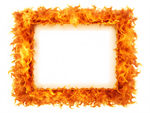 fiery square frame with blank white center isolated on white background PNG, AI GENERATED