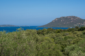 Fototapeta premium view of the sea and mountains on coast of the mediterranean sea corsica island