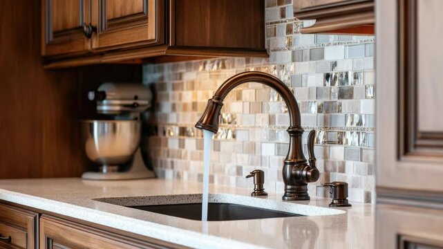 A kitchen sink with a built-in mixer