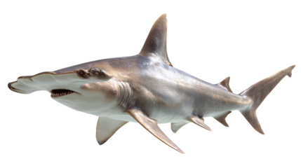 Hammerhead Shark Swimming Underwater with Detailed Skin Texture and Open Mouth Showing Teeth