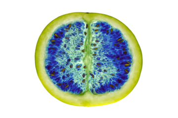 a half of a watermelon with a blue center