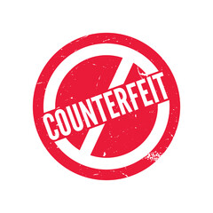 counterfeit rubber stamps, grunge red counterfeit word round rubber seal stamp on white background