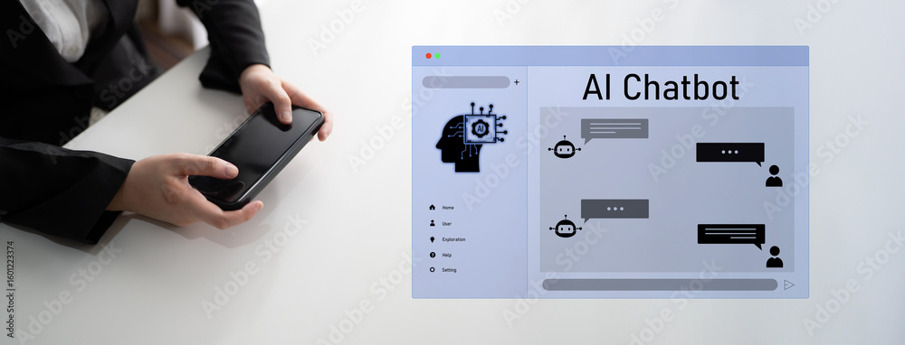 Poster ai chatbot interface facilitates communication, chatbot, and ai interaction for automated user suppo