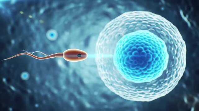 An artistic representation captures the moment of fertilization as a single sperm penetrates an egg cell, a visual narrative of life's inception and the miracle of biological processes.