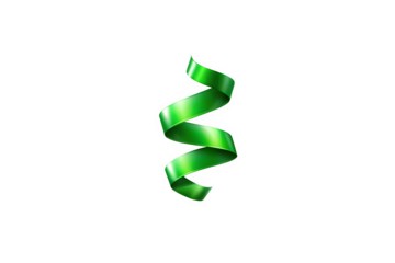 Flying Twisted Green Ribbon PNG – Curly Satin Tape for Product Display & Christmas Banner – Isolated on Transparent Background PNG
