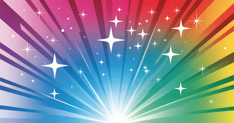 Vibrant rainbow burst with sparkling stars for festive and celebratory designs