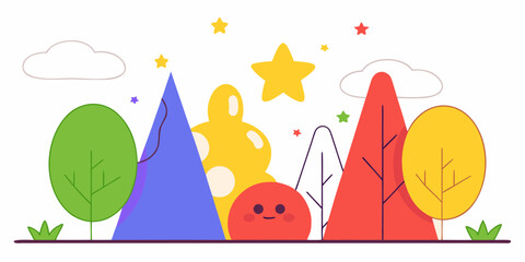 Imagination Unlocked: A Fun Scene with Anthropomorphic Stars and an Egg Character Learning to Draw

