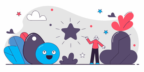Cute Doodle Art: Happy Stars and an Egg Drawing with Sparkles

