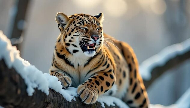 Clouded leopard laughing softly with purrs