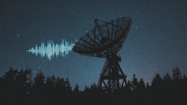 Radio telescope under starry night