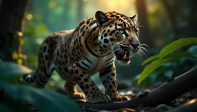 Clouded leopard roaring with a low growl