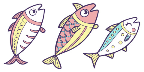 Vibrant Aquatic Life: Playful Fish Art with Starfish and Plants

