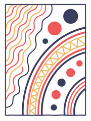 Vibrant and Dynamic Arrangement of Dots, Waves, and Striped Arches

