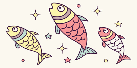 Whimsical Underwater World: Illustrated Fish with Botanical Accents

