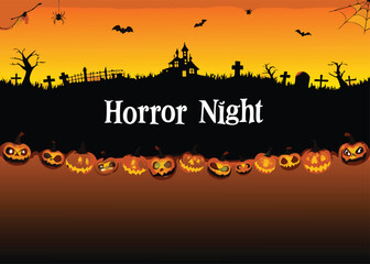  A chilling horror night poster showcasing glowing pumpkins amidst a haunted graveyard setting vector