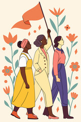 International Women's Day Celebration: Three Strong Women of Different Ages and Backgrounds United in a Movement for Rights.