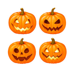 Halloween Orange Pumpkins with Faces &ndash; Watercolor Jack O&rsquo;Lantern Set