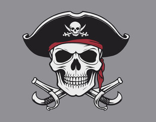 Pirate Skull Vector Icon – Jolly Roger Emblem with Crossed Swords
