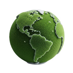 Green earth globe covered with grass isolated on transparent background