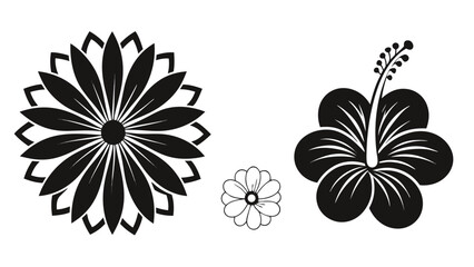 Collection of stylized floral silhouettes including a hibiscus and a mandala flower