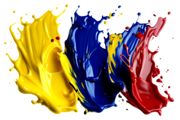 Vibrant paint splashes isolated on a transparent background