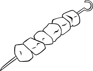 simple vector shish kebab icon on a skewer, Georgian national cuisine, black and white hand-drawn icons