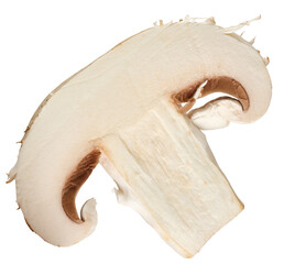 Slice of raw white champignon on isolated background