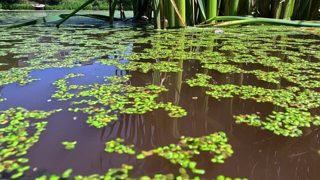 Aquatic plants rootless duckweed Wolffia arrhiza and duckweed Lemna turionifera, Odessa