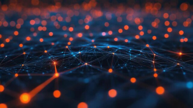 Close-up of a digital network with red and blue lights. Abstract background for technology, cyber security or computer systems. - Powered by Adobe