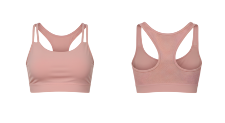 Soft pink sports bra displayed from front and back, set against a clean, neutral background suitable for apparel marketing