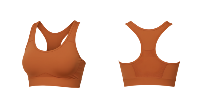 Stylish and comfortable sports bra in warm tones displayed on a plain background, ideal for fitness and activewear promotions