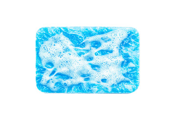 a blue and white square shaped object with bubbles