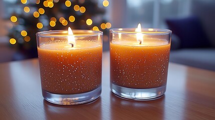 Two decorative candles on a table.