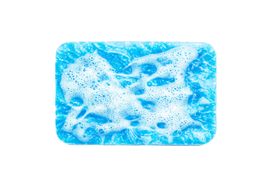 a blue and white square shaped object with bubbles