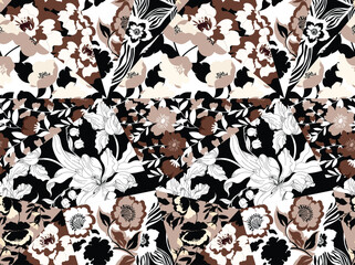 Patchwork pattern design. Seamless flowers collage pattern