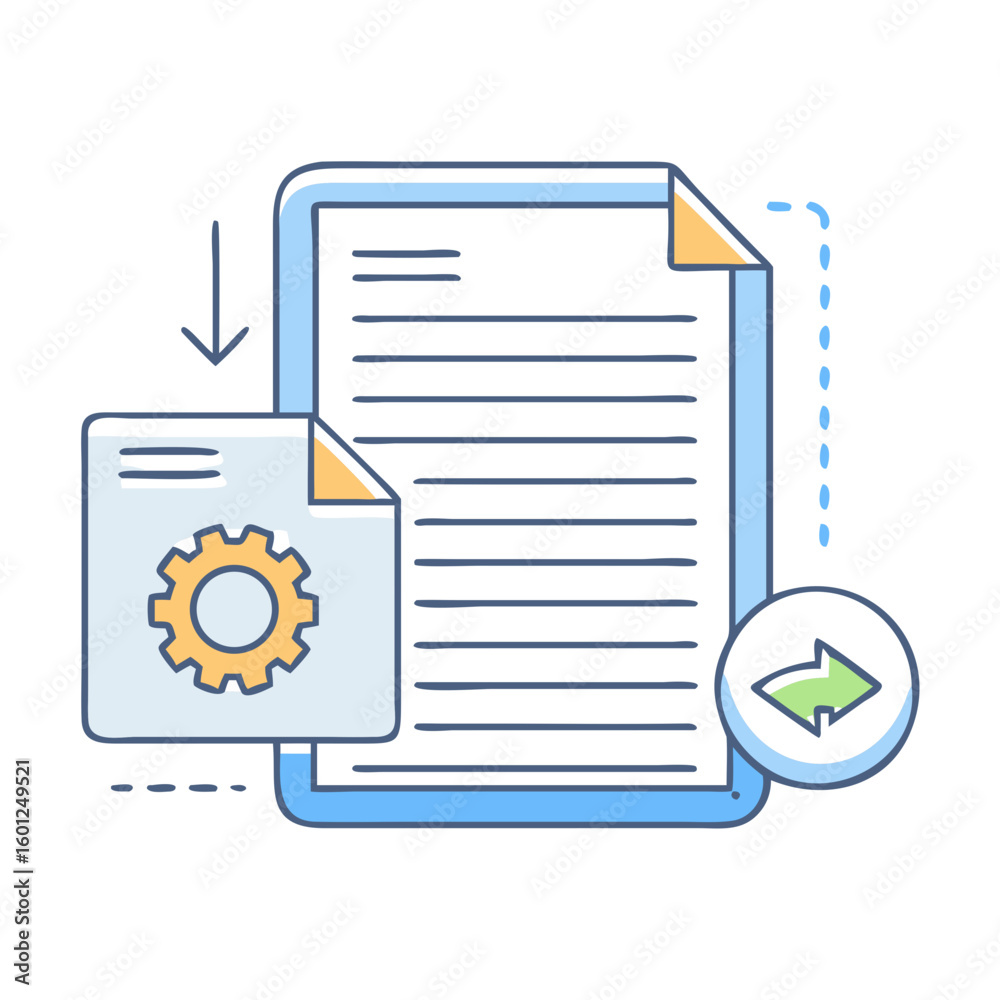 Aufkleber icon representing document workflow automation and data transformation processes