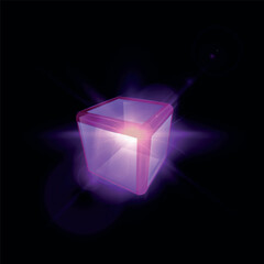 Fototapeta premium Energy glow cube block vector design, shiny blue neon 3D square shape, cyber matrix box, high tech computer engineer