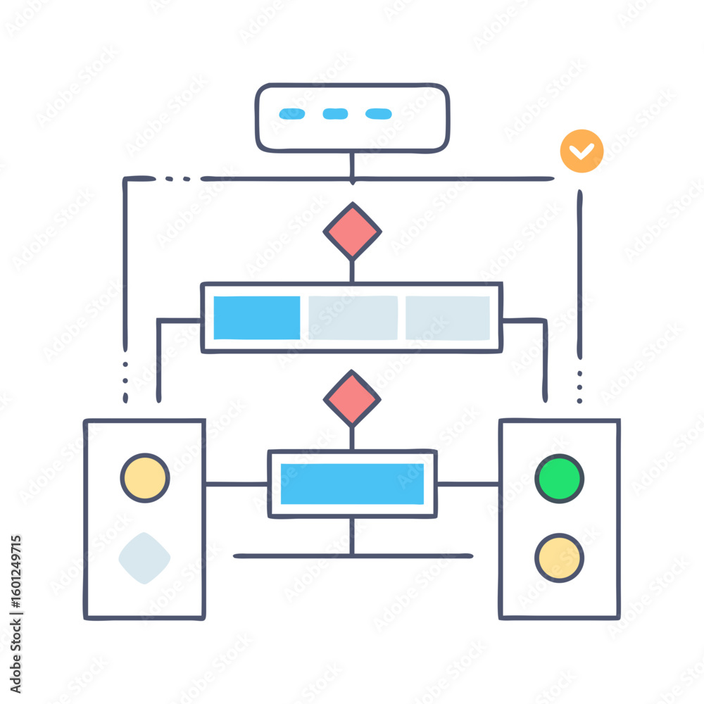 Poster flowchart representation of a process with different stages and decision points