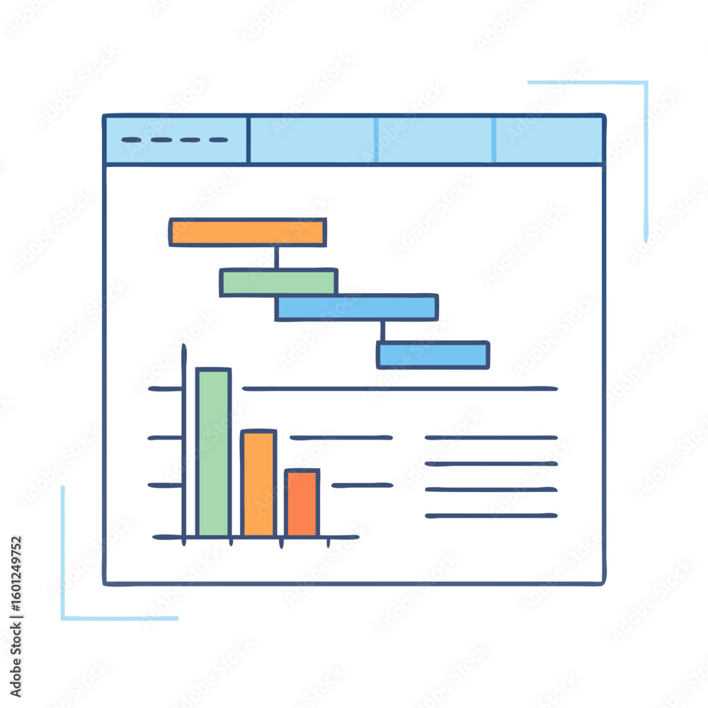 Poster Hand Drawn Gantt Chart and Bar Graph Representing Project Management Data